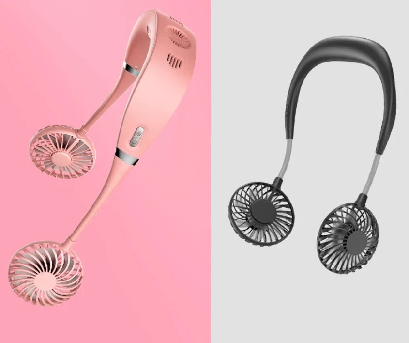 Adjustable hanging neck fan with USB charging for outdoor cooling