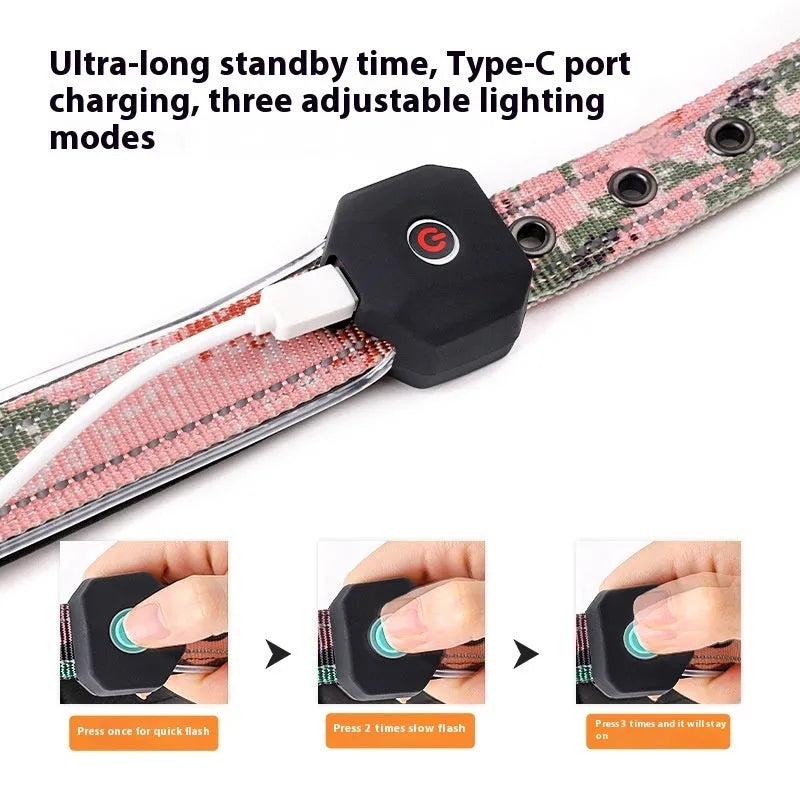 Blue and green plaid LED luminous dog collar with reflective stripe and USB charging cable