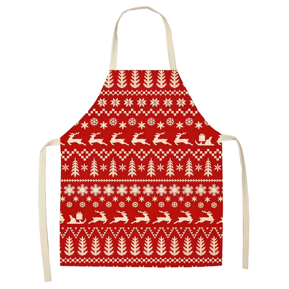 Cotton linen Christmas apron with adjustable straps showing 68x55 cm coverage area