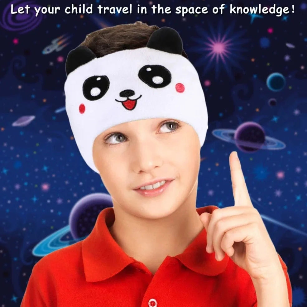 Bluetooth animal headband sleep mask with dinosaur hood showing integrated speakers and wireless design