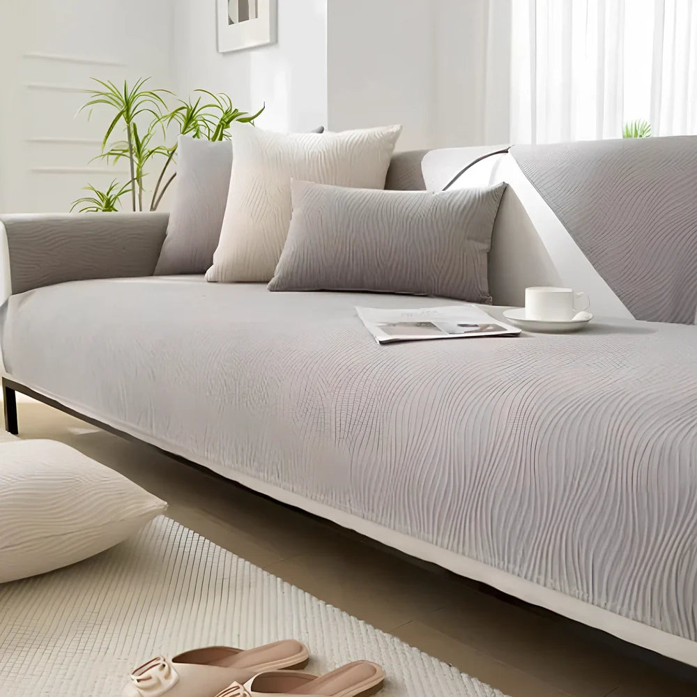 Four Seasons anti-slip sofa cover in chenille fabric with non-slip backing for leather protection