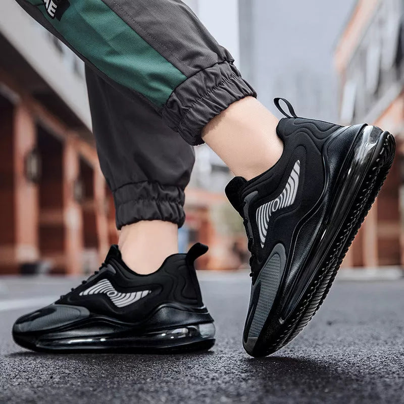 Men's lightweight mesh running shoes with composite sole in black, black grey, and grey