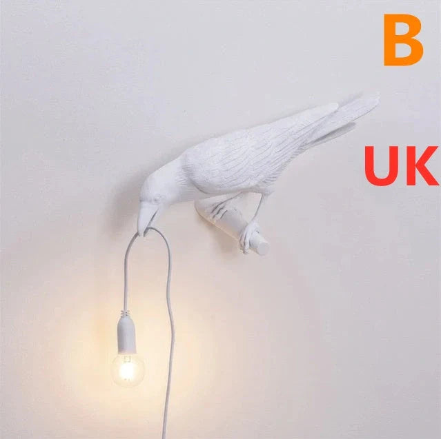 Elegant Resin Bird Wall Lamp illuminating a cozy room with its unique design
