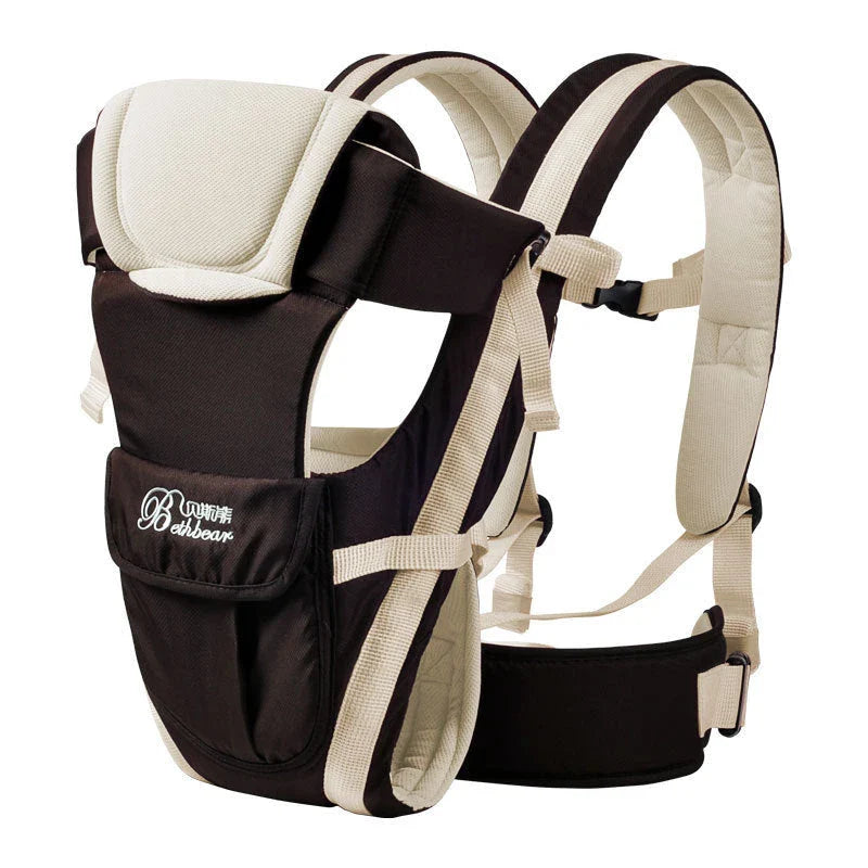 Comfortable and versatile baby carrier with four carrying positions, designed for hands-free parenting and maximum back support.