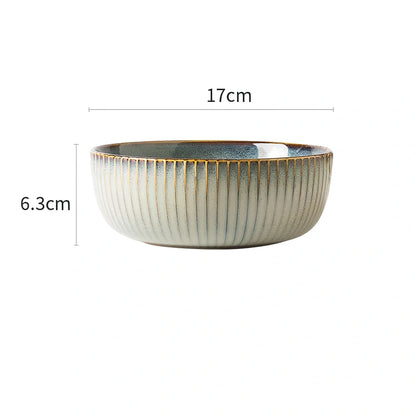 Nordic brown ceramic tableware set with four pieces including rice bowl, noodle bowl and two flat plates