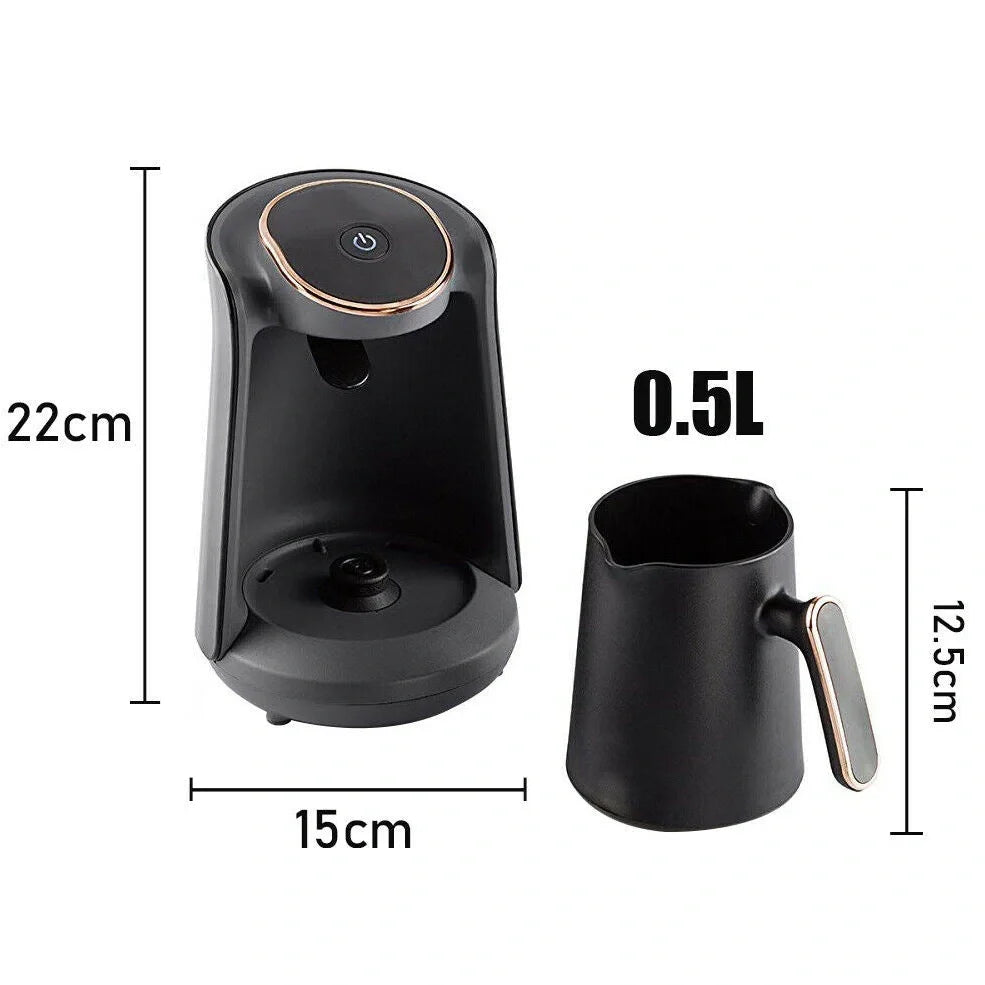 Black mini coffee pot with anti-scald handle and compact 12.5cm height for office kitchens