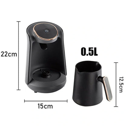 Black mini coffee pot with anti-scald handle and compact 12.5cm height for office kitchens