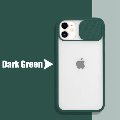 Slim silicone iPhone case with a frosted frame around the camera lens, shown in a choice of solid colours.