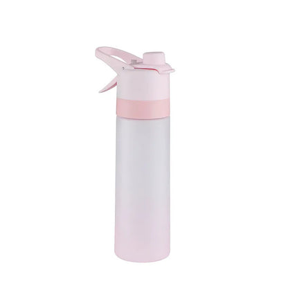 Large plastic spray water bottle with handle strap and leakproof lid in green colour.