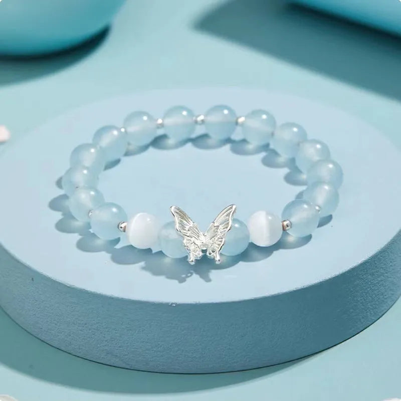 Women's handmade crystal bracelet with princess bow design and butterfly colour options