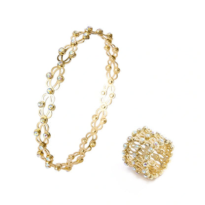 Adjustable 2-in-1 folding rings bracelet with rhinestones for women in various colors