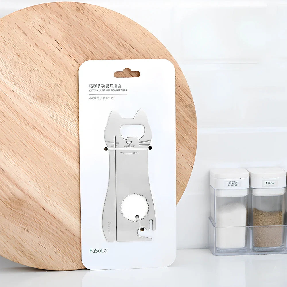 Multifunctional stainless steel corkscrew 15cm long in steel colour with bottle opener