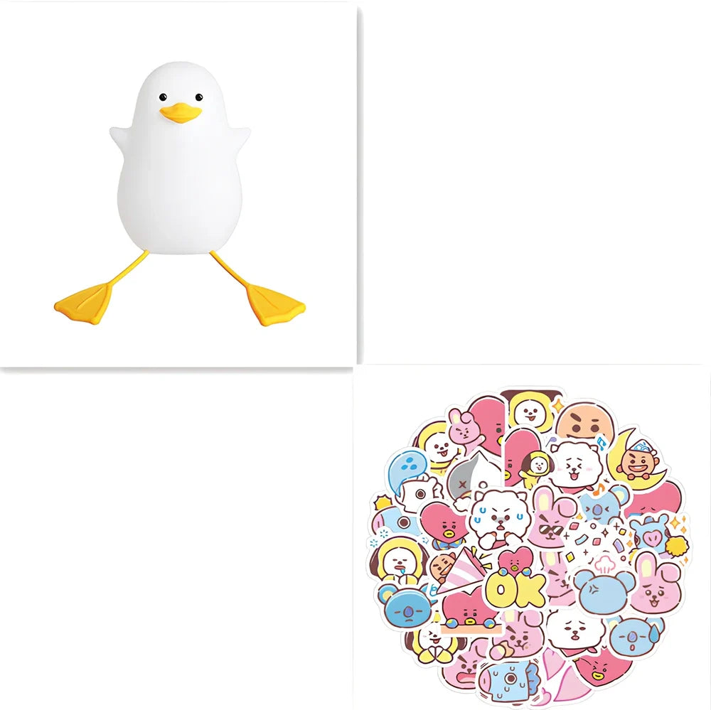 Seagull-shaped silicone night light in blue or yellow measuring 96.5×91×130mm with tap controls