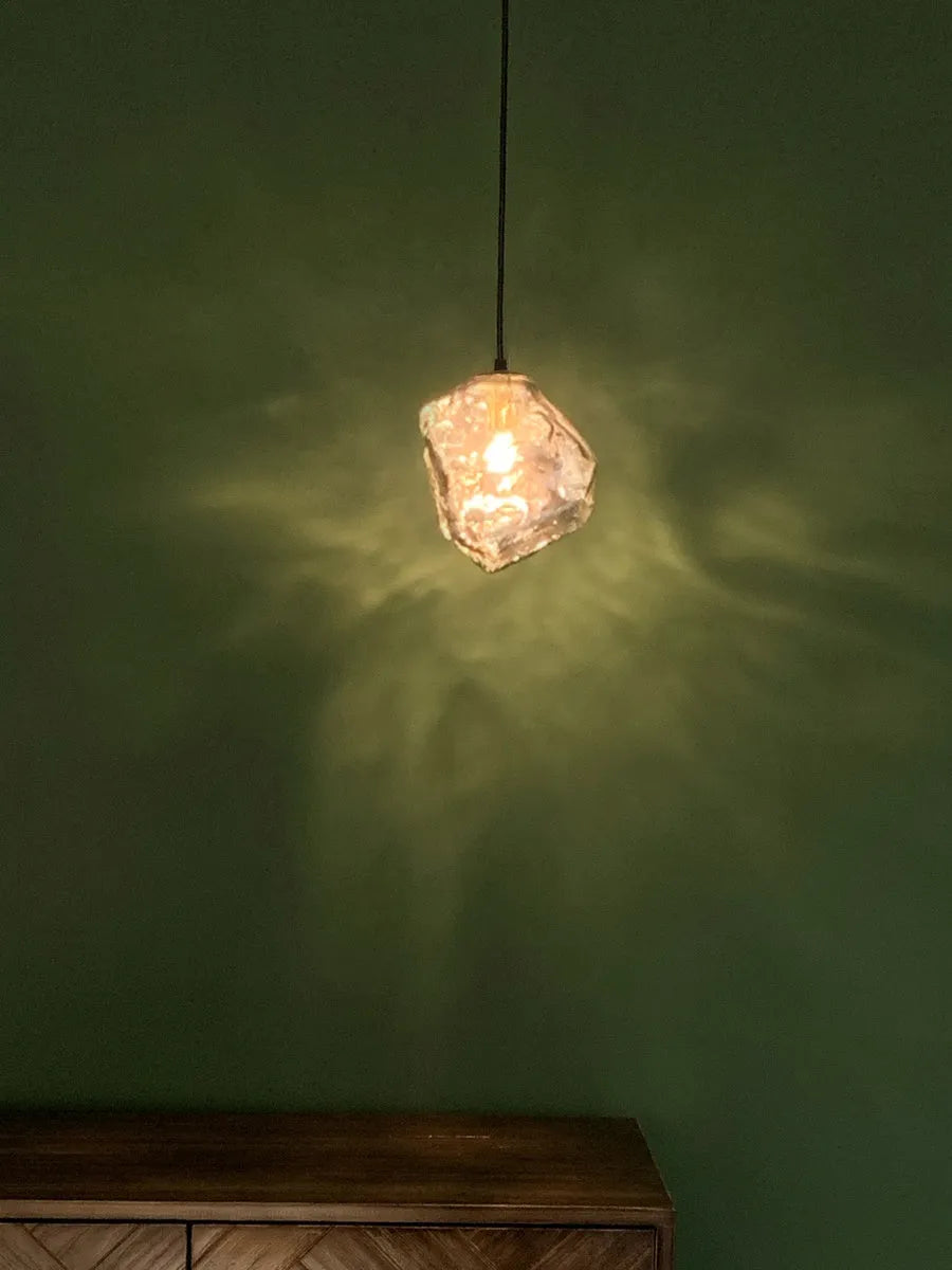 Glass ice cube chandelier in smoky grey, cognac or clear with black hanging wire, 11W-15W LED, 4000K