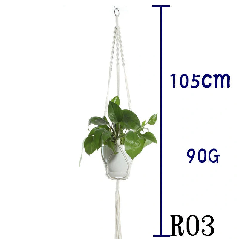 Beige cotton rope hanging basket with various styles for indoor plant display