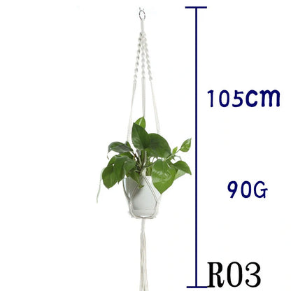 Beige cotton rope hanging basket with various styles for indoor plant display