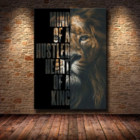 Frameless motivational lion canvas art print in modern style with oil canvas material