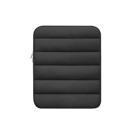 Puff bag laptop sleeve with elastic edges in black, khaki, or silver colour for 9.7-11 inch devices
