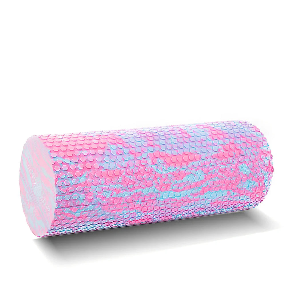 Pink 30cm floating foam roller for yoga back massage, 15cm diameter EVA construction