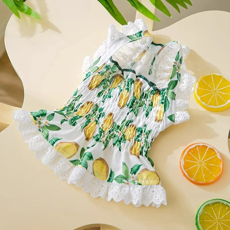 Rock yellow lemon coloured dog dress with strap skirt design and princess styling