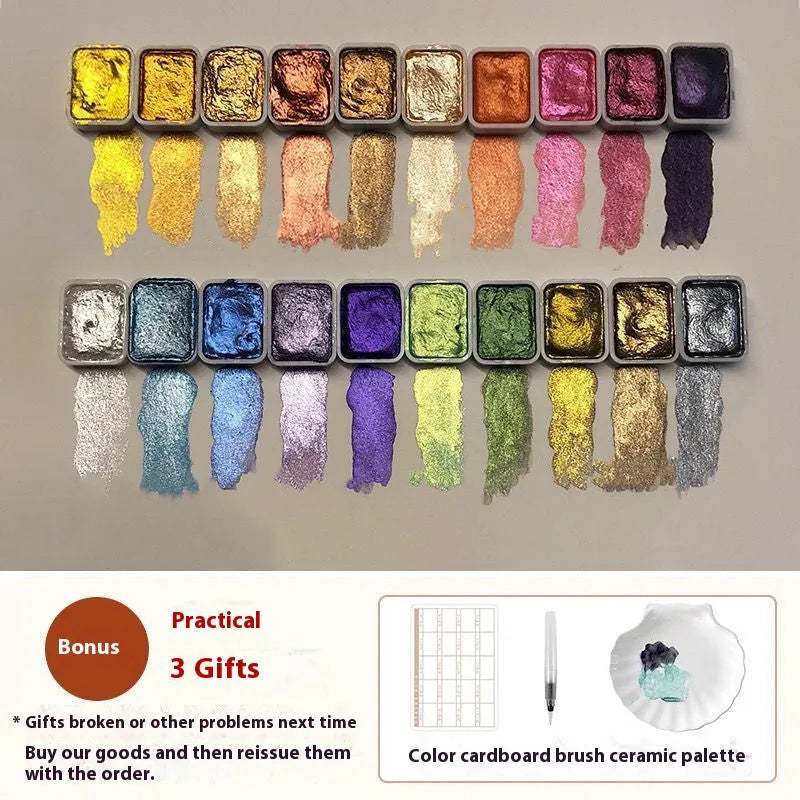 Traditional Chinese painting watercolour set with 20 tubes, including 5ml red and white gold, and 1ml warm and cold colours