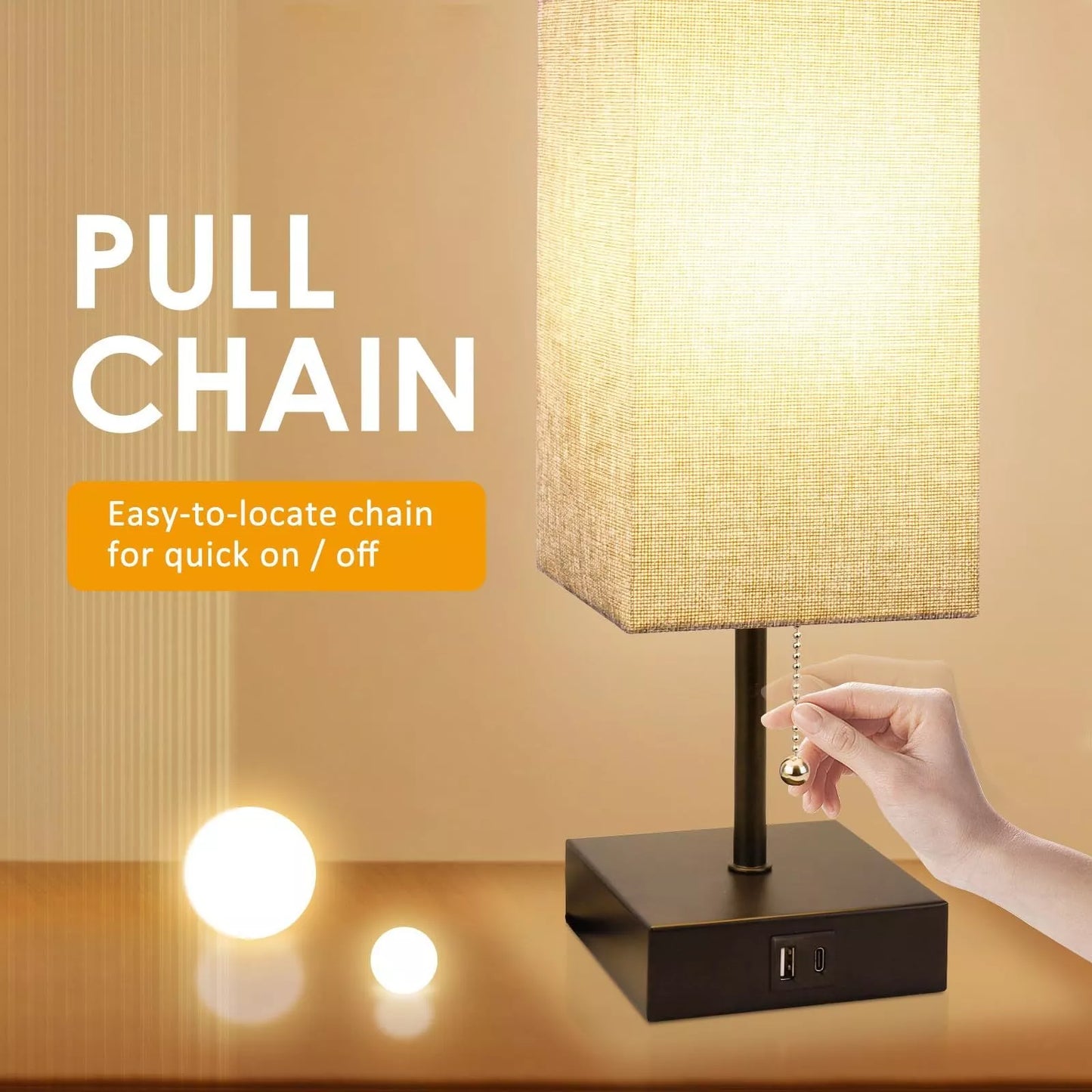 Adjustable brightness bedside lamp with USB charging ports in various colors