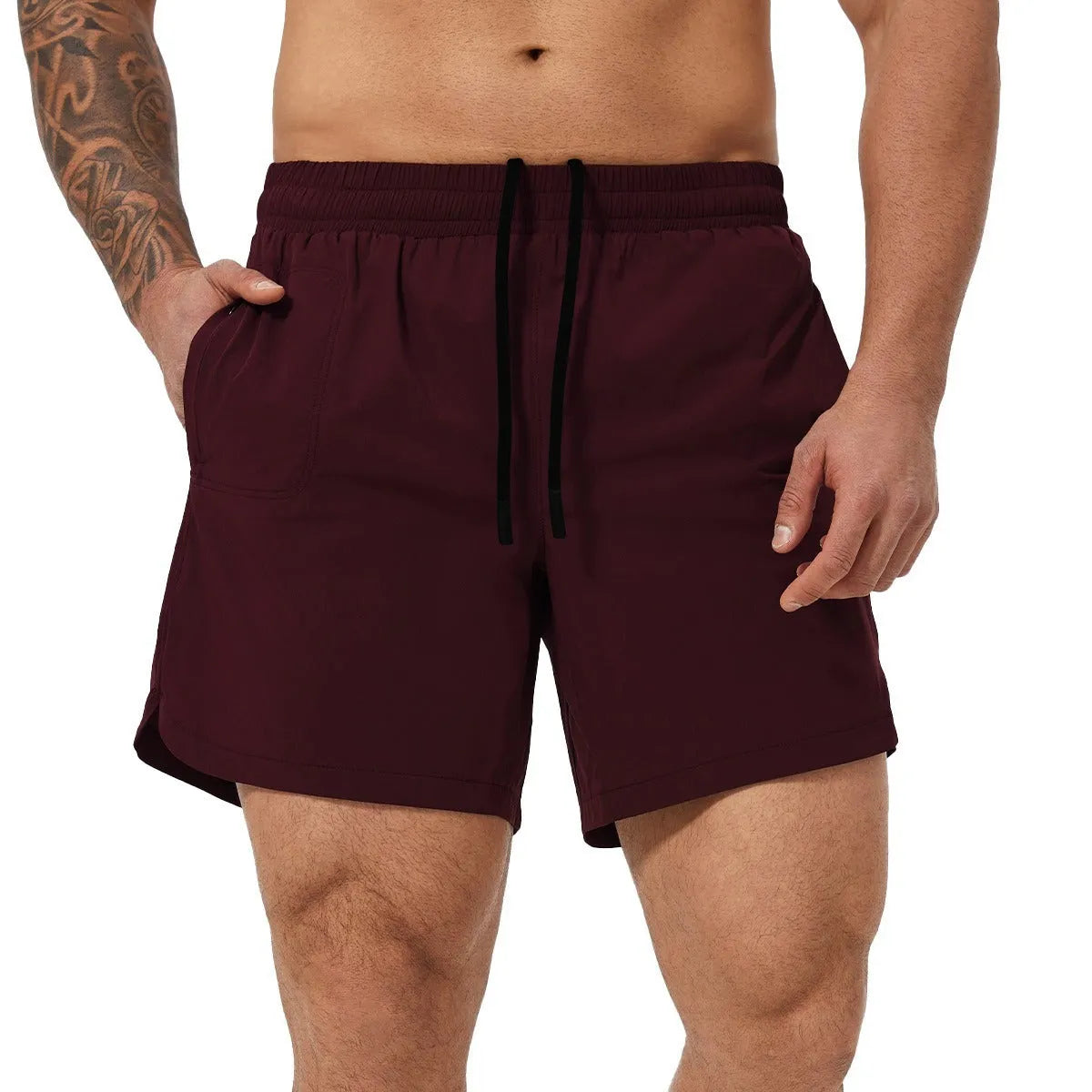 Men's black moisture-wicking nylon sports shorts for basketball, tennis, and running