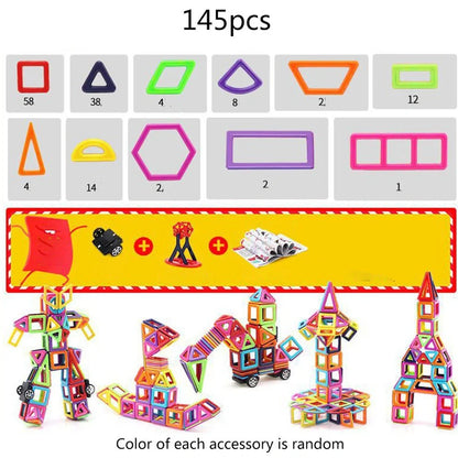 Magnetic building blocks in multiple colours arranged in geometric construction