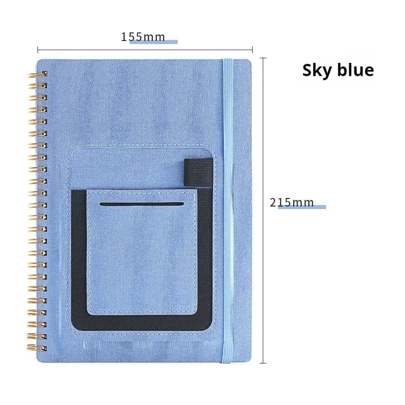 Coil-bound erasable notebook with stone paper pages and multiple cover colour options