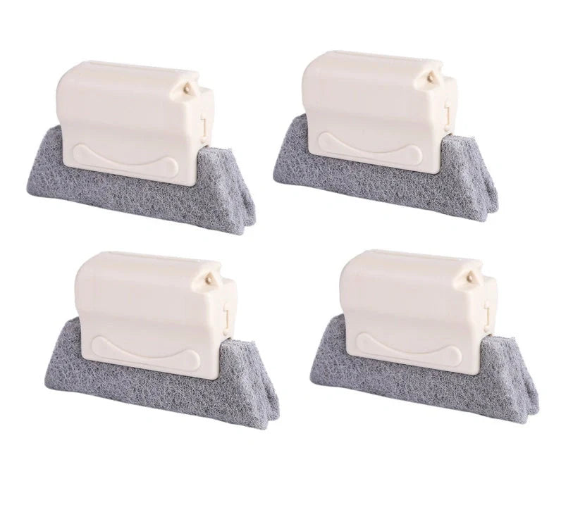 Window groove cleaning brush with comfortable grip and scouring pad head