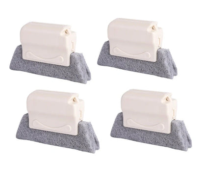 Window groove cleaning brush with comfortable grip and scouring pad head