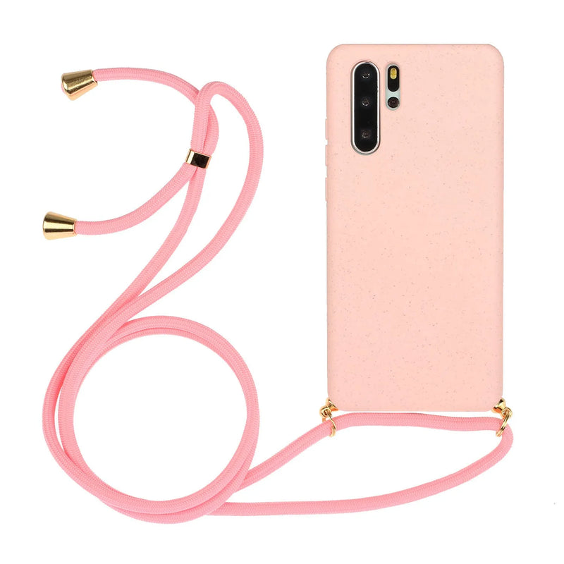 Huawei phone case with detachable wrist lanyard, painted floral design on TPU leather back cover, available for P30, P30 Lite, and P30 Pro models in Army Green, Black, Green, Pink, Red, and Yellow colour options