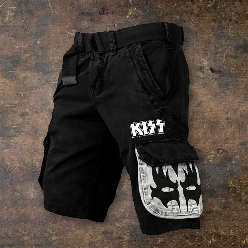 Men's digital printed zip shorts in polyester fabric showing colour and pattern options