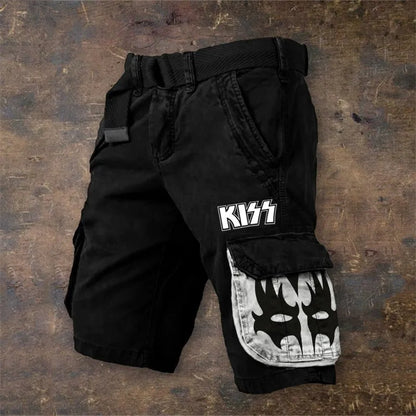 Men's digital printed zip shorts in polyester fabric showing colour and pattern options