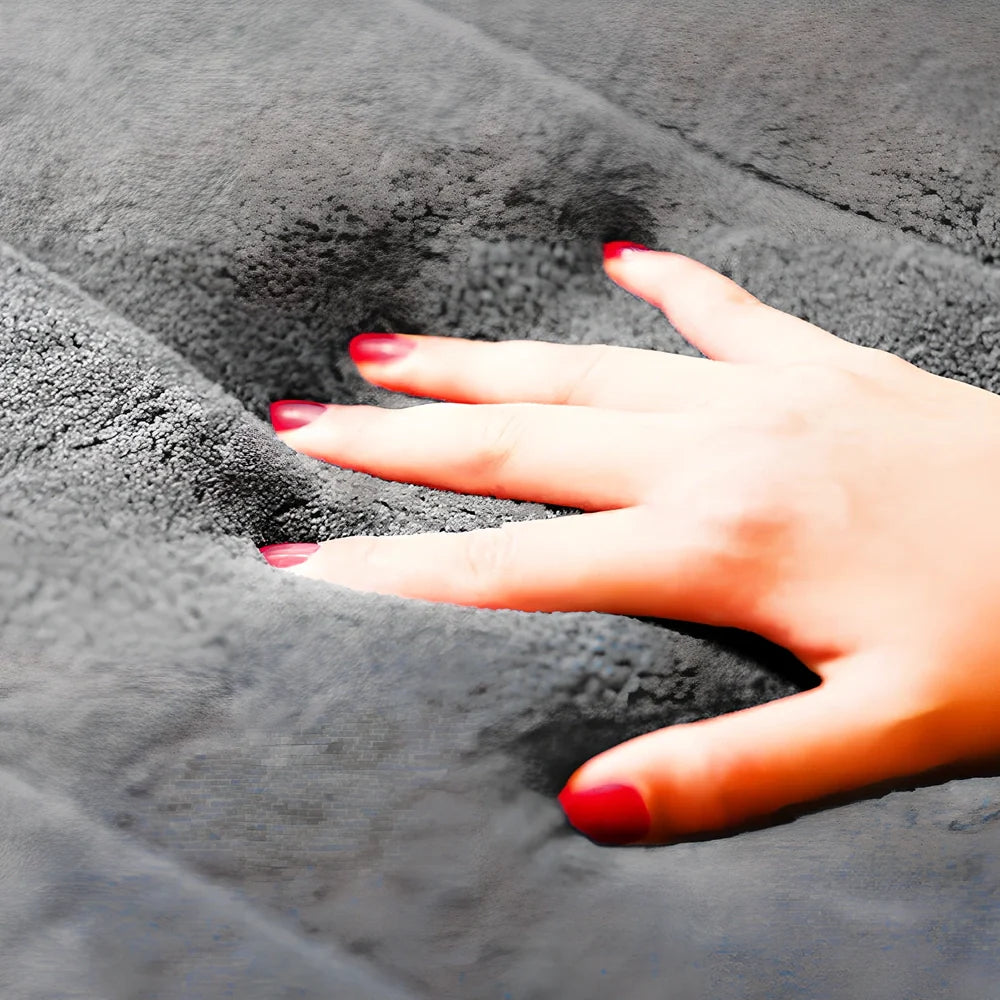 Memory foam bathroom carpet with coral fleece surface and non-slip latex backing in beige colour