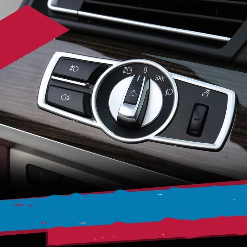 BMW interior sticker decorative strip for headlight switch frame in silver colour ABS plastic modification accessory compatible with 5 Series 7 Series X3 X4 models upgrade part
