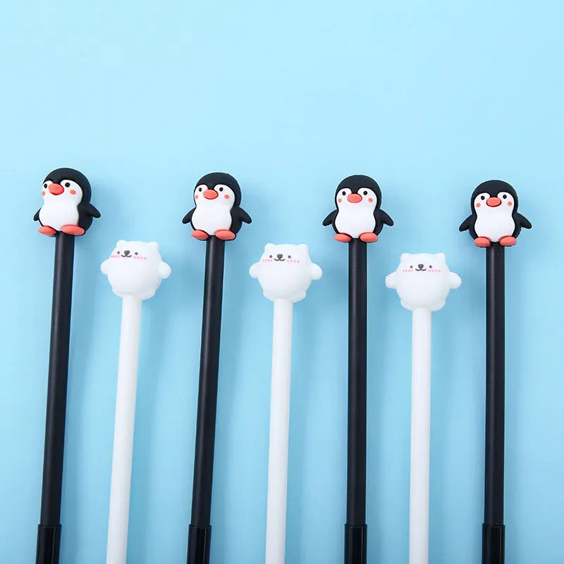 Korean cartoon penguin silicone gel pen in peacock blue colour with 0.5mm black ink.