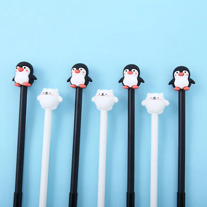 Korean cartoon penguin silicone gel pen in peacock blue colour with 0.5mm black ink.