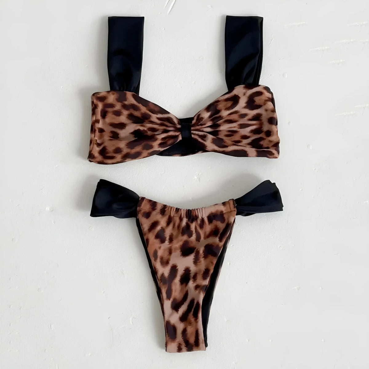 Women's leopard print bikini set with tube top design and matching T-pants
