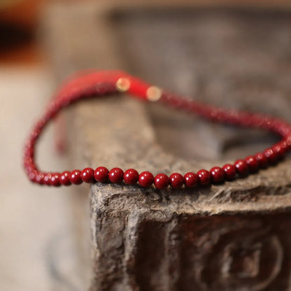 Natural raw ore cinnabar bracelet with purple gold sand design and geometric Chinese patterns