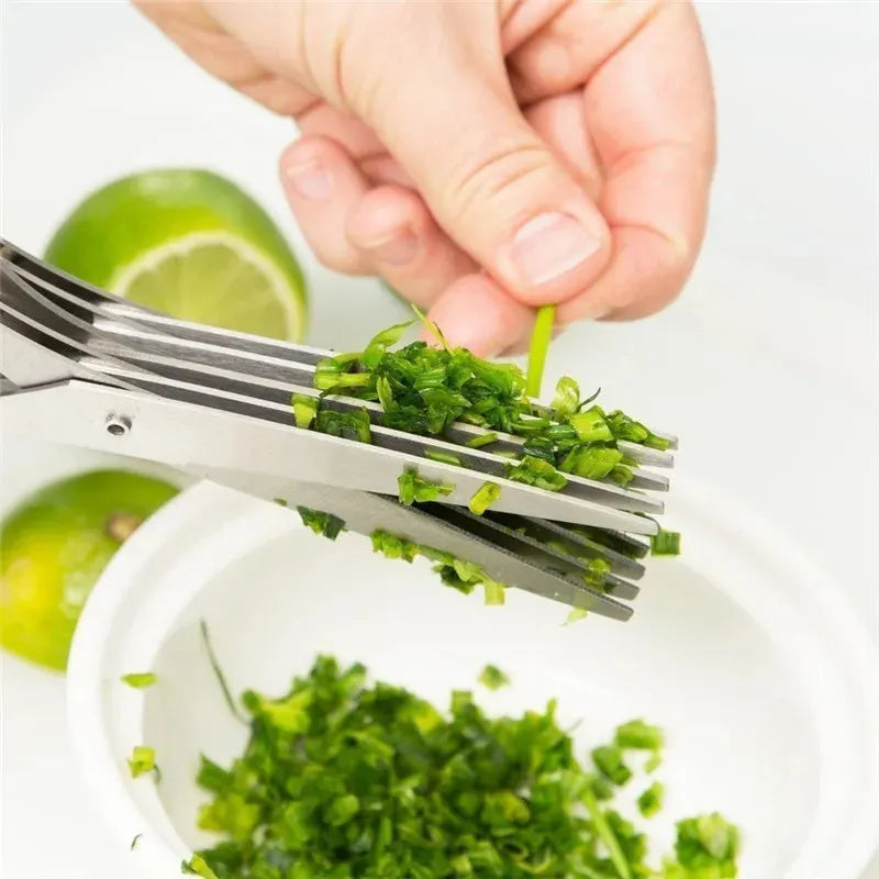 Multifunctional Multi-layer Scissors Stainless Steel V-Shape Onion Cutter 13.5 cm Green Kitchen Herb Scissors 3-Layer or 5-Layer Japanese Style Scissors for Onion, Seaweed, Spices