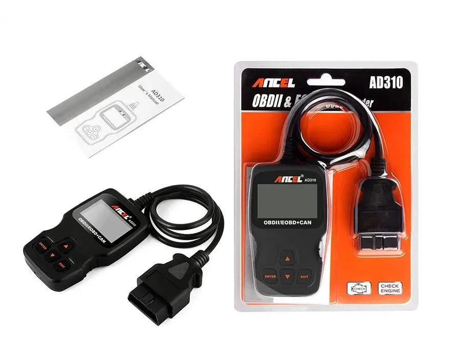 Black universal OBD2 auto scanner code reader with LCD display for car engine diagnostics