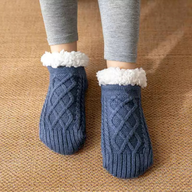 Winter Knitted Plush Floor Socks with Non-slip Soles in Various Colors