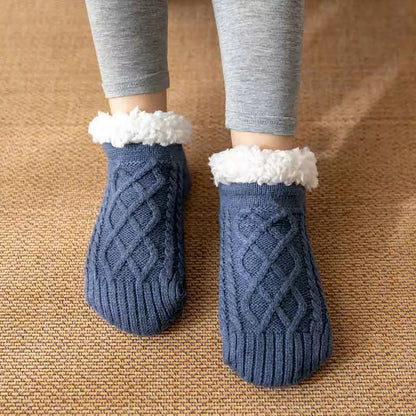 Winter Knitted Plush Floor Socks with Non-slip Soles in Various Colors