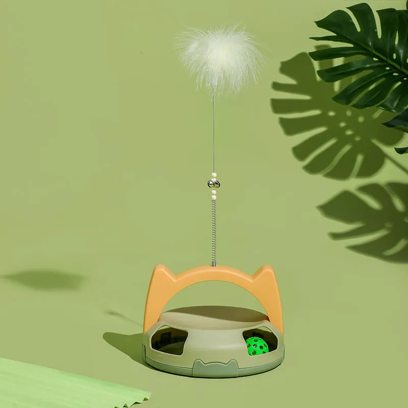 Cat toy stick with spinning ball attachment in multiple colour options