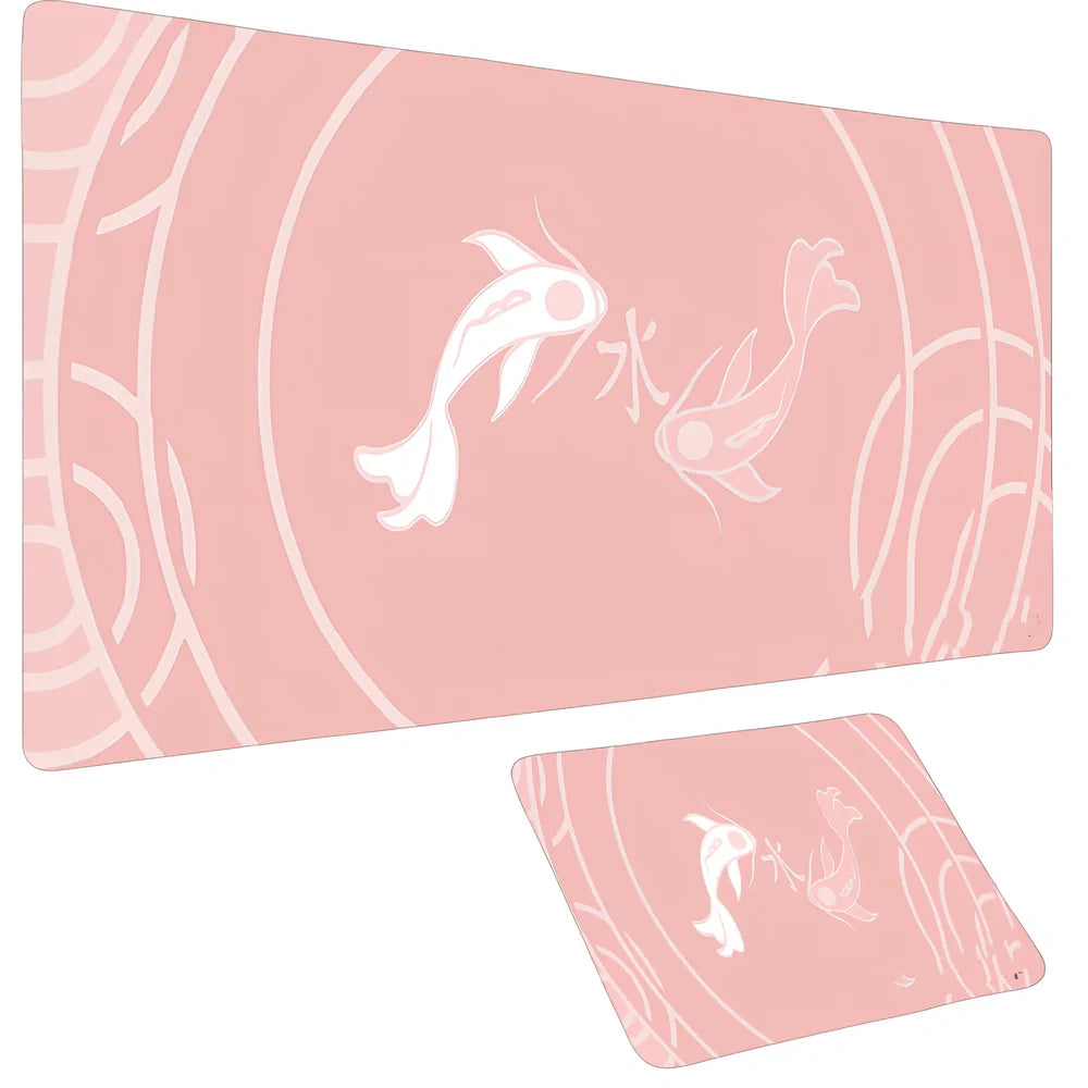 Large anime fish design mouse pad, rubber base, cloth surface, sizes 600x300x2mm to 1000x500x3mm, non-slip for desks
