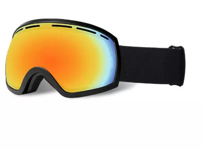 Large spherical ski goggles with anti-fog technology for clear vision in any condition