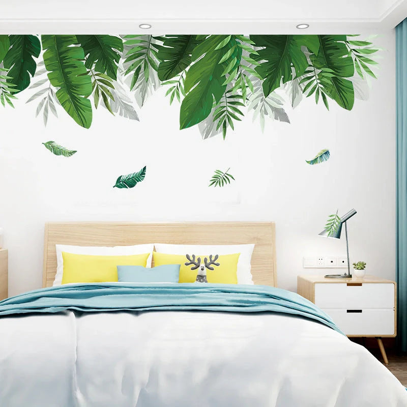Nordic Green Plants Waterproof Wall Sticker for Bedroom Decoration