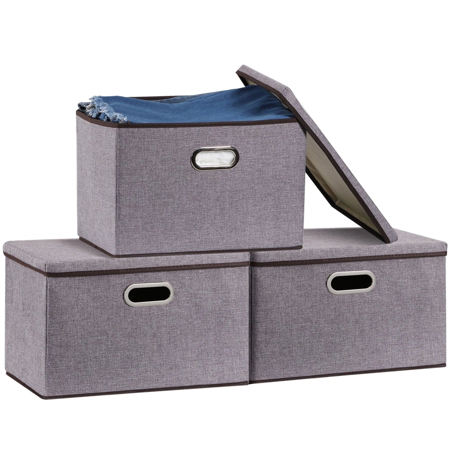 Cotton linen foldable storage box set in grey, perfect for home organization
