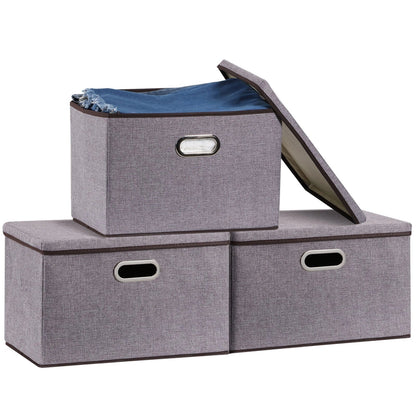 Cotton linen foldable storage box set in grey, perfect for home organization